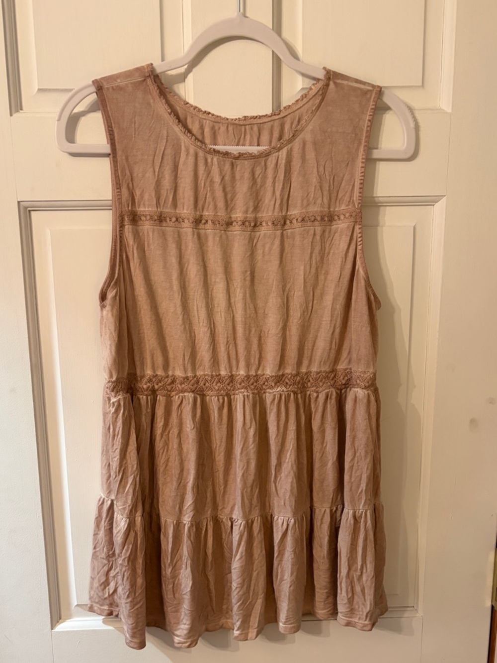 Boho Torrid Babydoll Tiered Tunic with Delicate Lace and Crochet Inserts.